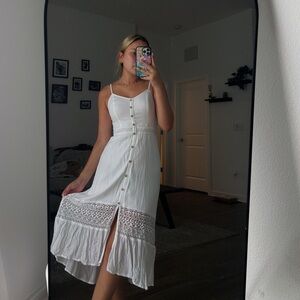 Hollister Cream Midi Sundress with Spaghetti Straps
